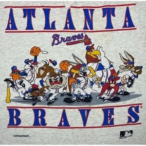 Vintage Atlanta Braves Looney Tunes Shirt 90s Warner Bros Graphic Retro Men XL